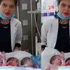 Woman Birth Three Girl Babies