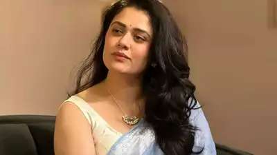 Girija Oak in blue saree