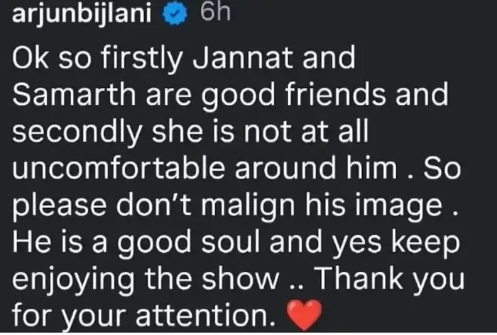 arjun bijlani cmnt for samarth