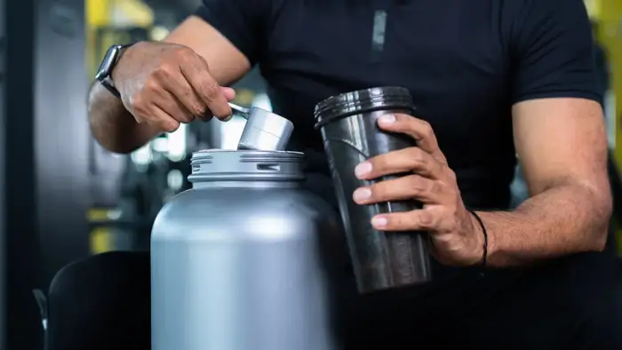 mixing protein powder supplement