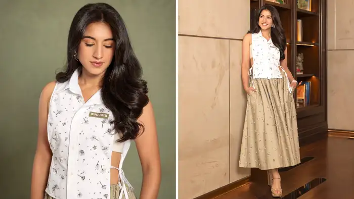 स्कर्ट के साथ स्टाइलिश शर्ट में दिखीं छोटी बहू राधिका
