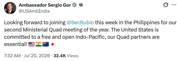 Quad partners crucial US ahead of Philippines meet amidst geopolitical crises