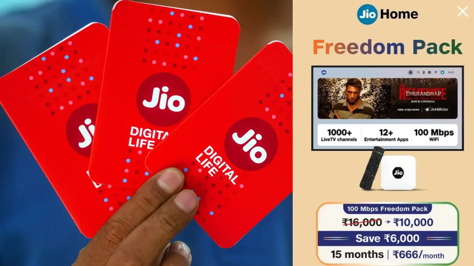 Jio Freedom Pack 2026: जियो लाया 10 हजार रुपये का रिचार्ज, 15 महीने की वैलिडिटी के साथ 100Mbps स्पीड और 12 OTT का फ्री सब्सक्रिप्शन
