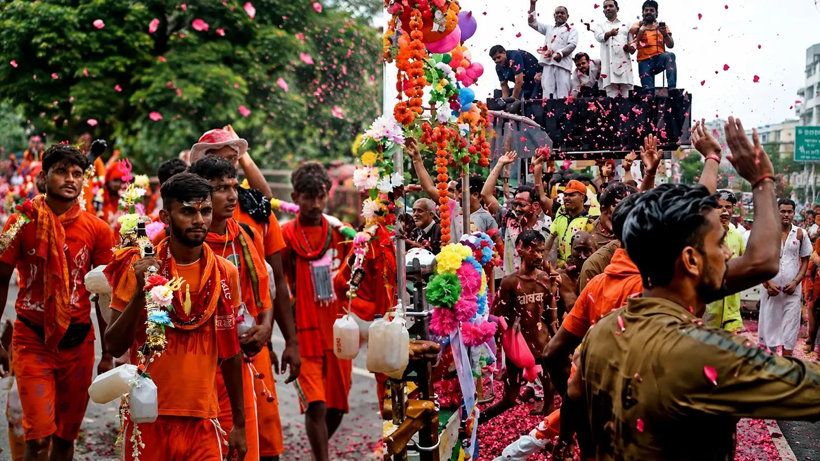 गाजियाबाद में मुस्लिम समाज के लोगों ने पेश की भाईचारे की मिसाल, बुलडोजर पर चढ़कर कांवड़ियों पर बरसाए फूल