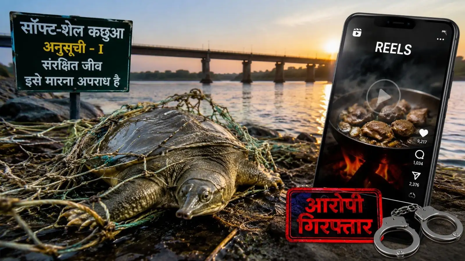 नर्मदा के संरक्षित दुर्लभ कछुए को पकाकर खा गए, दावत की रील बनाई, सोशल मीडिया पर वीडियो वायरल कर फंसे आरोपी, गिरफ्तार
