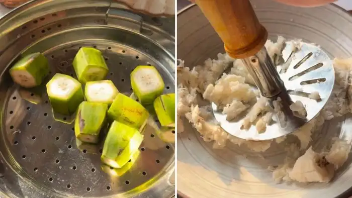 कच्चे केले को स्टीम करके मैश करें