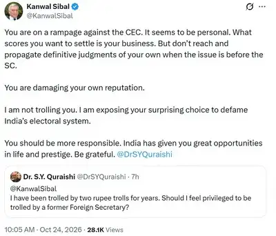 Former CEC SY Quraishi hit on trolling Kanwal Sibal responds damaging your own reputation