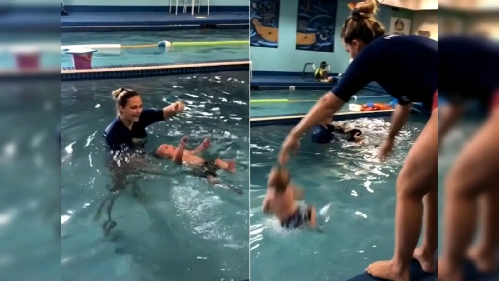 Video of a baby boy being THROWN into a pool by his swimming teacher ...