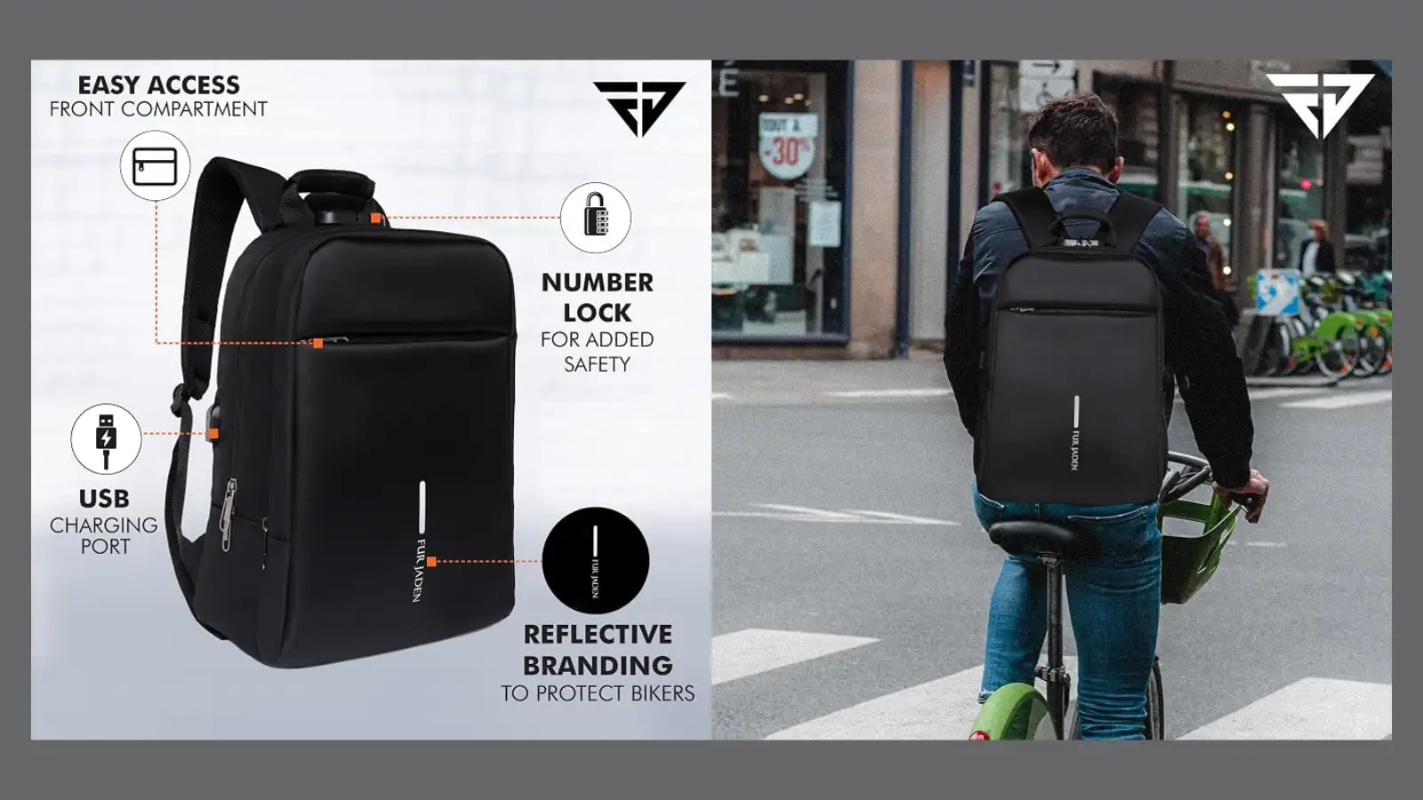 FUR JADEN Anti Theft Number Lock Backpack Bag