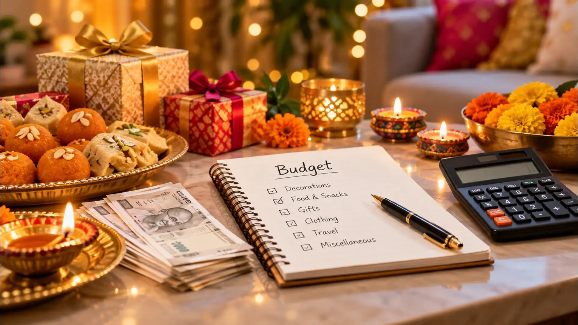 Festive Diwali Budget Planning Tabletop
