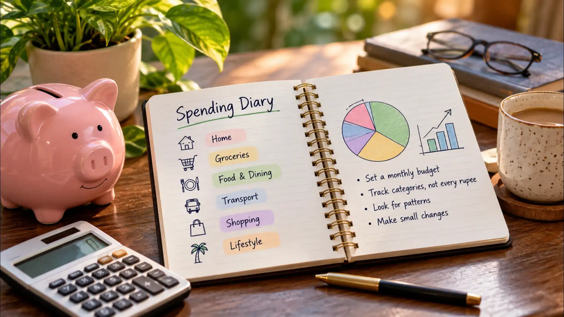 Cozy Spending Diary Desk Setup
