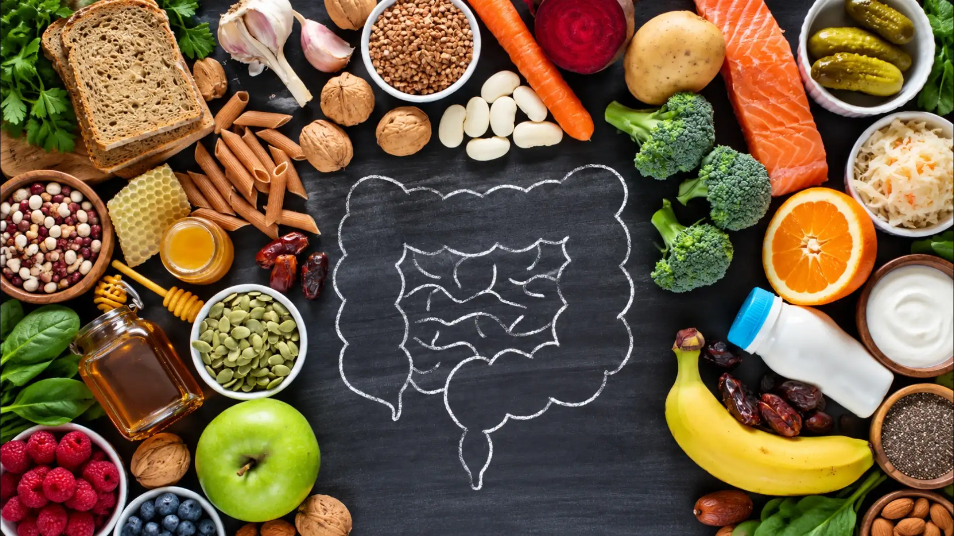 Gut-Healthy Foods Around Chalk Intestines