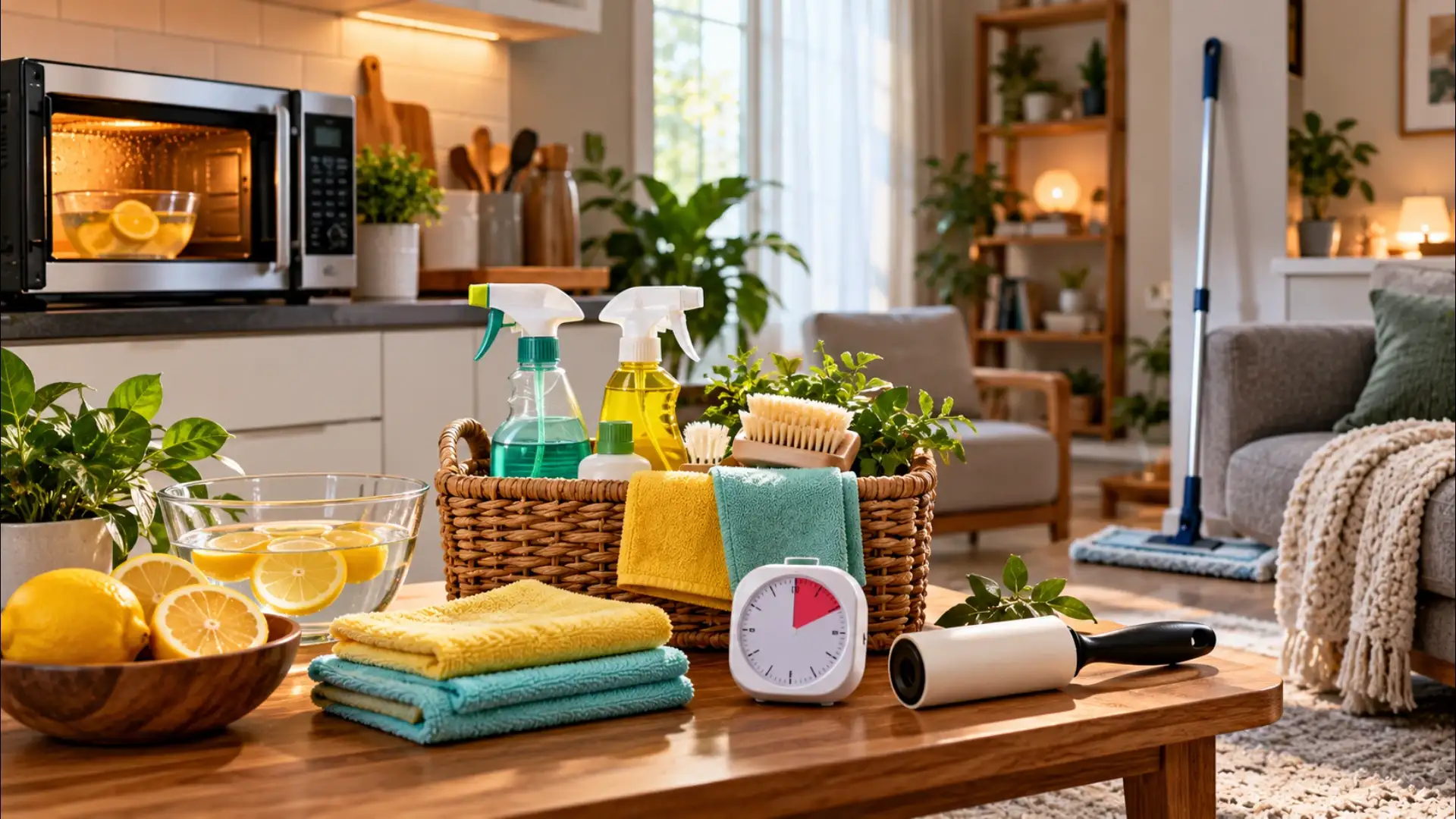 Sunny Living Room Cleaning Setup