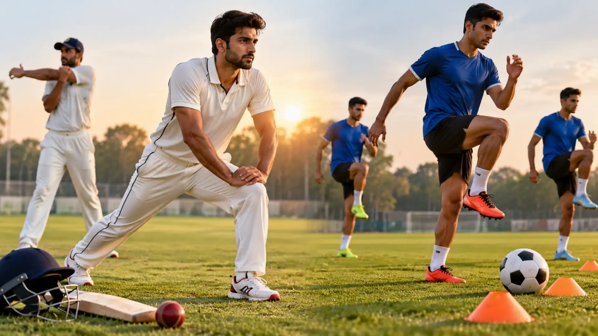 Cricket and Football at Golden Hour