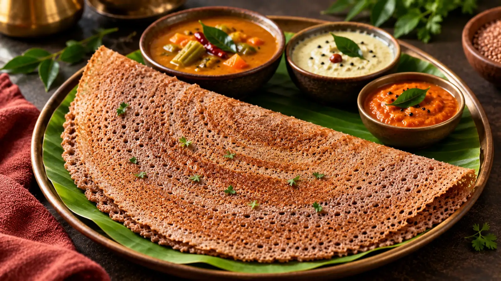 Crispy Millet Dosa with South Indian Chutneys