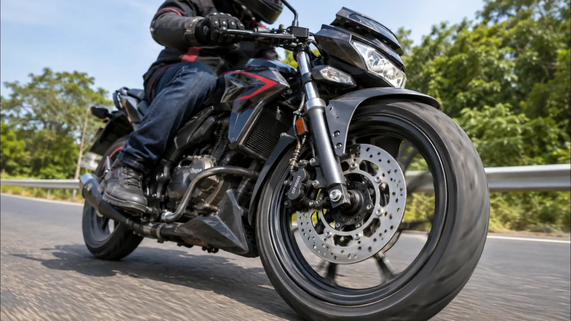 Sport Motorcycle Braking on a Curved Road