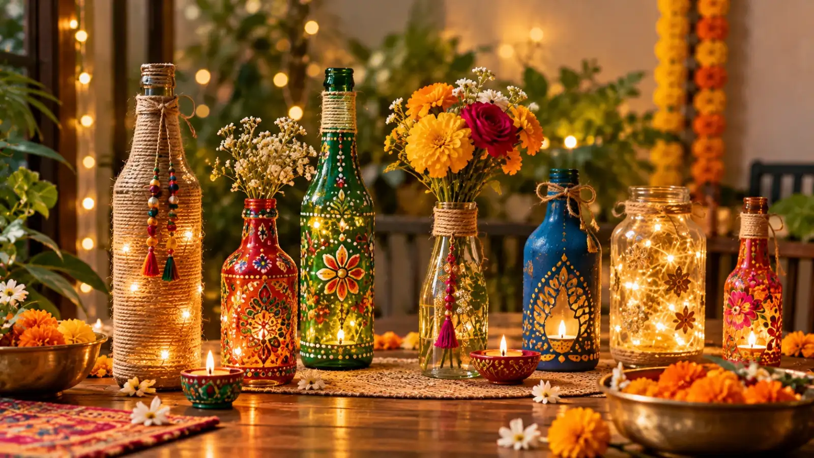 Unique Diwali Decor Ideas Using Old Bottles