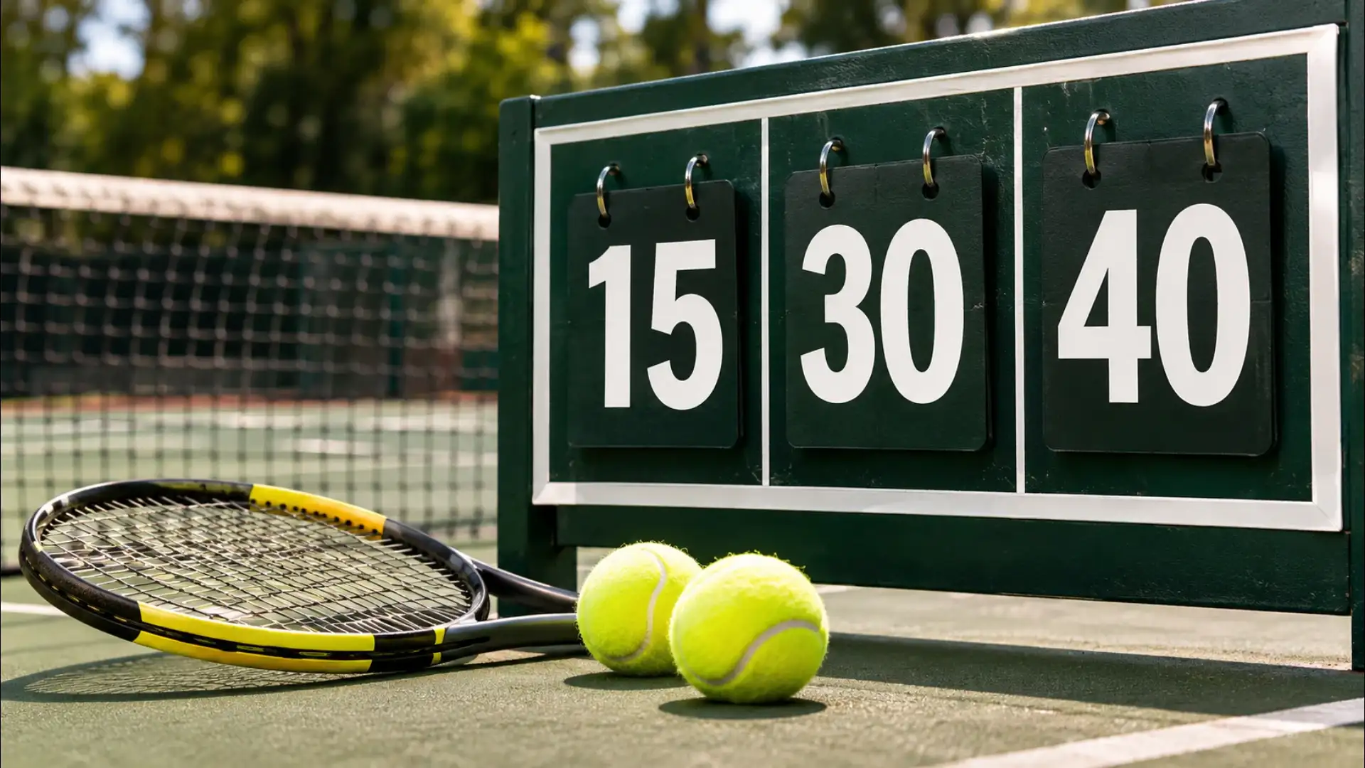 Tennis Scoreboard and Gear on Court