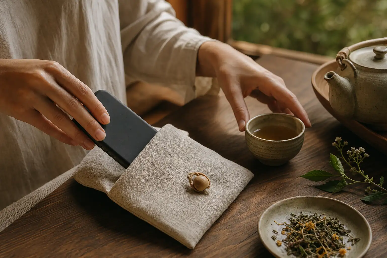A phone being placed inside a digital detox pouch