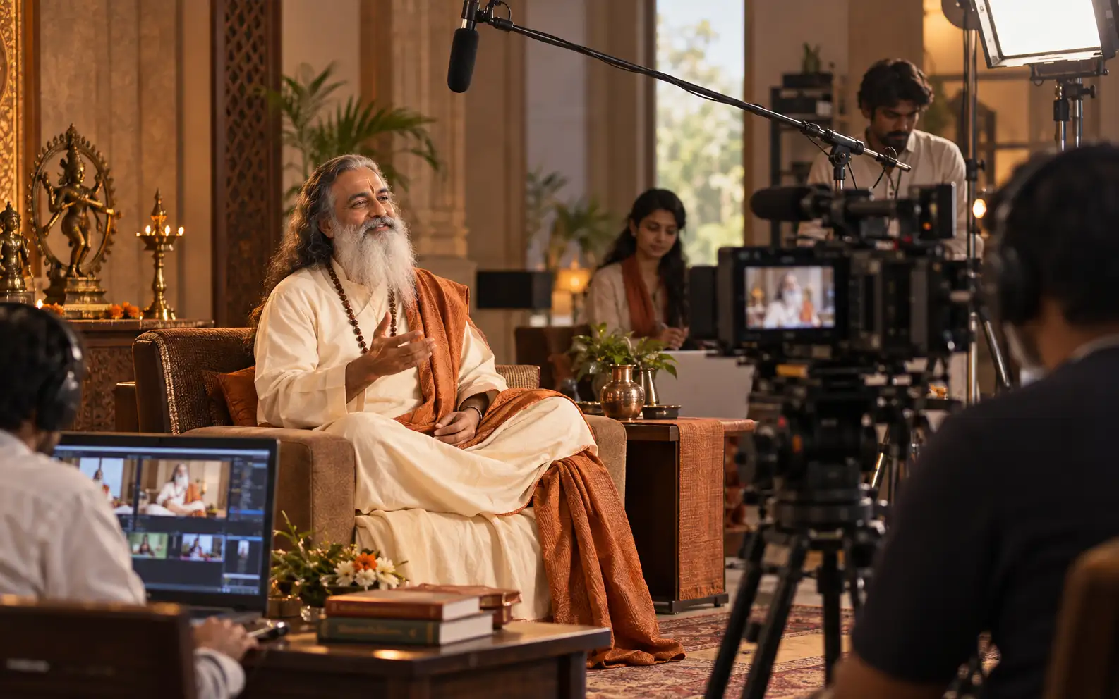 Spiritual teacher supported by a professional digital production team