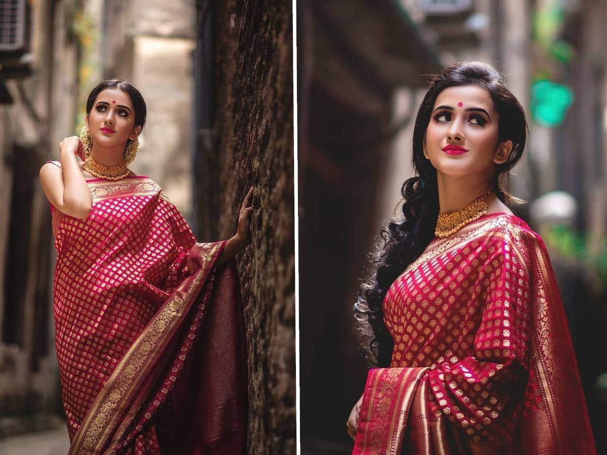 Buy online Red Brasso And Georgette Embroidered Saree from ethnic wear for  Women by Ganga Fashion for ₹5276 at 4% off | 2024 Limeroad.com