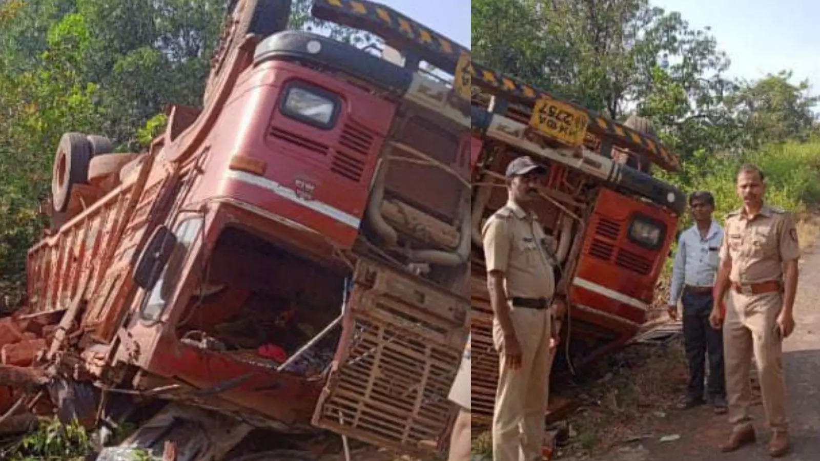 जांभा चिऱ्याची वाहतूक करणारा ट्रक पलटून भीषण अपघात! एका कामगारावर काळाचा घाव, अन्य सहा जण गंभीर