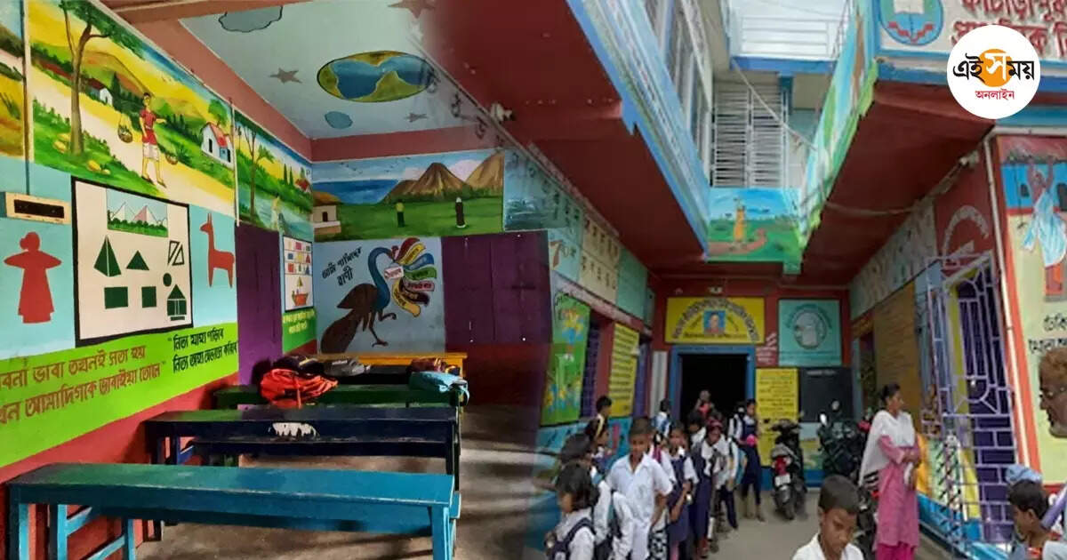School In Bardhaman: পাঠ্যবইয়ের গ্রাফিতি স্কুলের দেওয়াল জুড়ে – bardhaman a school painting whole syllabus on the wall of classroom