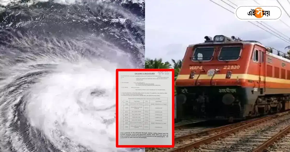Train Cancelled List,সাইক্লোন রিমালের জেরে রবি-সোম দিঘাগামী একাধিক ট্রেন বাতিল, রইল তালিকা – south eastern railway cancels few trains for cyclone remal here is the list