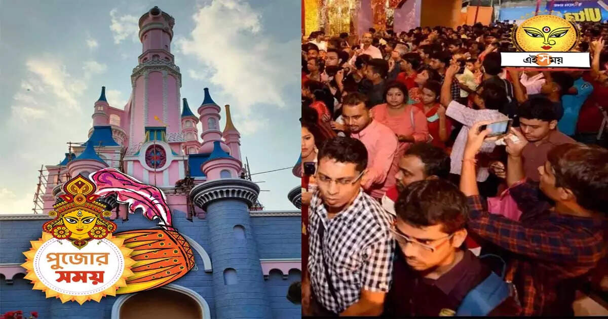 Sreebhumi Durga Puja Pandal : শ্রীভূমির ডিজনিল্যান্ডে শনির পর রবিতেও ভিড়, থিম পার্কের ফার্স্ট লুকের ভিডিয়ো দেখুন – sreebhumi durga puja pandal overflowed by crowd from sunday