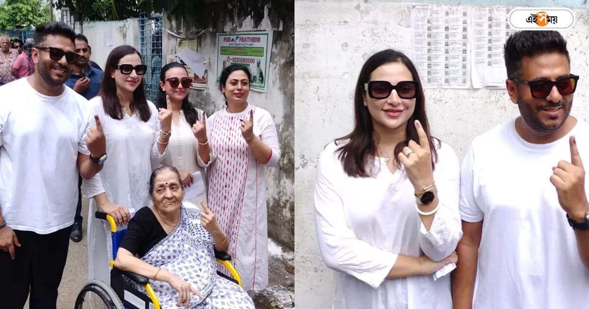 হুইল চেয়ারে মাকে নিয়ে বুথে, সঙ্গী শুভশ্রীও, সকাল সকাল ভোট ‘ফ্যামিলি ম্যান’ রাজের – raj chakraborty and subhashree ganguly cast their vote