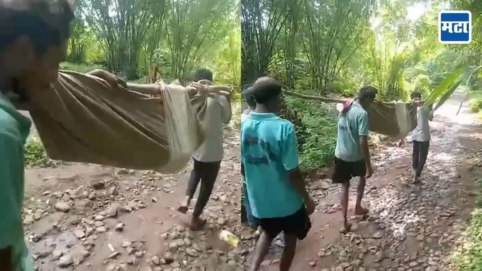 गरोदर महिलेला वेदना, रस्ताअभावी बांबूच्या झोळीने सात किमी प्रवास; रस्त्यातच प्रसुती गरोदर महिलेला वेदना, रस्ताअभावी बांबूच्या झोळीने सात किमी प्रवास; रस्त्यातच प्रसुती