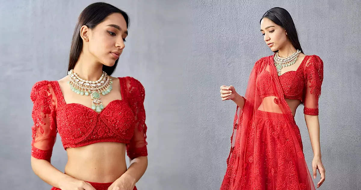 Heavy Net Lehenga Choli wedding / Partywear Lehenga collection - Red  (Scarlet) - Orango