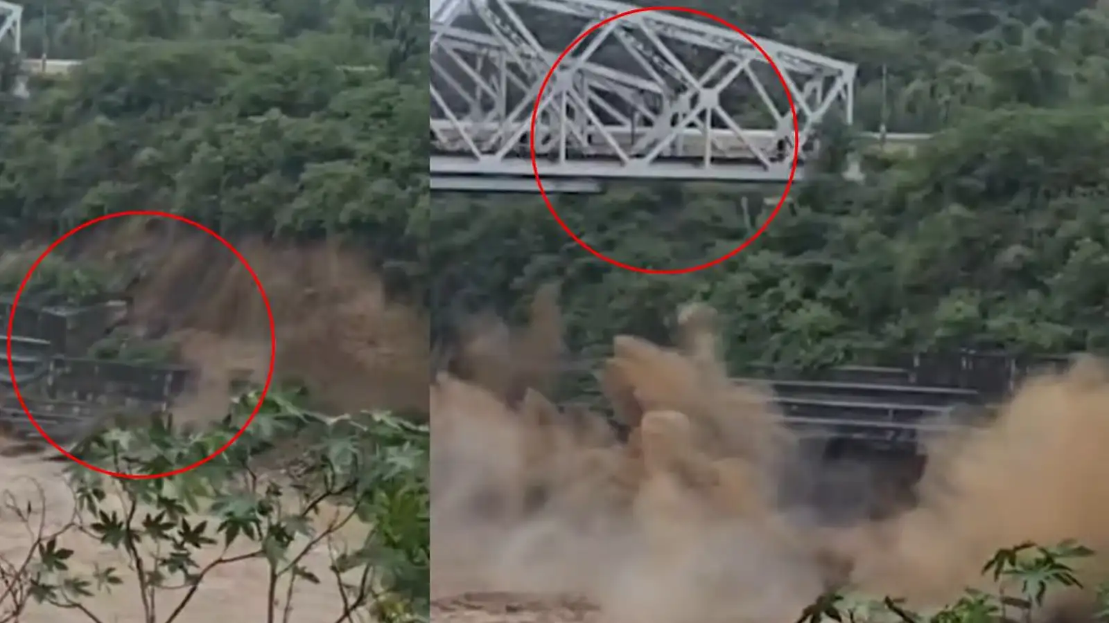 ஆற்றில் நடுவே அமைக்கப்பட்ட பாலம்.. ரயில் சென்று கொண்டிருந்தபோதே நடந்த பகீர் சம்பவம் - வைரல் வீடியோ! 