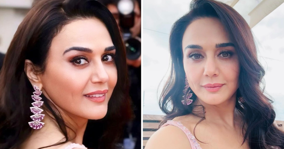 Even at the age of 49, Preity's shine did not fade, the dimpled girl became famous by wearing a pink saree decorated with stars.