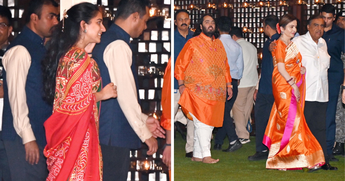 Seeing the cuteness of Mukesh Ambani and Nita, the daughter-in-law burst out laughing, Mrs. Ambani looked cute in an orange saree