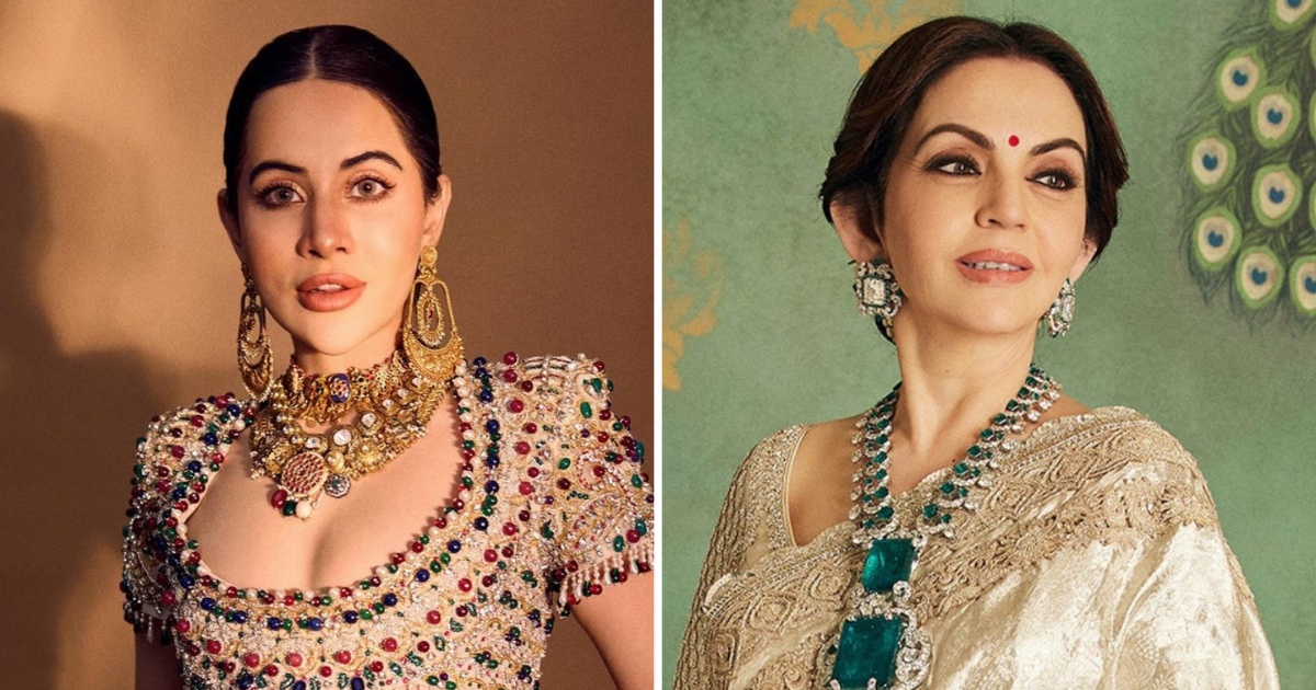 Urfi Javed Stuns in Ruby and Emerald Ensemble, Giving Neeta Ambani a Run for Her Money