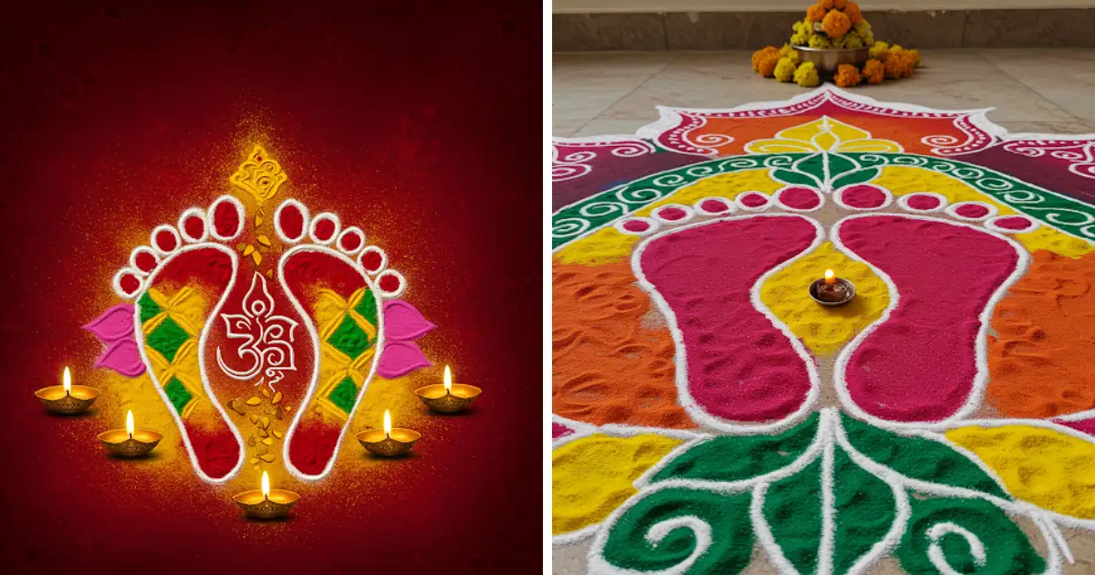 Chaitra Navratri Mata Charan Rangoli Designs,नवरात्रि में नौ दिनों तक 9  देवियों का स्वागत करने के लिए बनाएं माता के चरण, बेहद आसान है खूबसूरत रंगोली  बनाना - beautiful ...