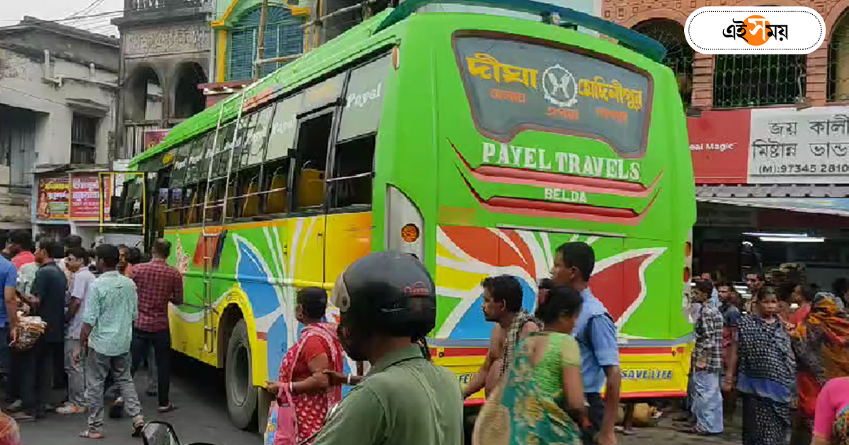 Digha Bus,হঠাৎই অসুস্থ চালক, রামনগরে দোকানে ঢুকল বাস – running bus has entered in a shop at ramnagar near digha