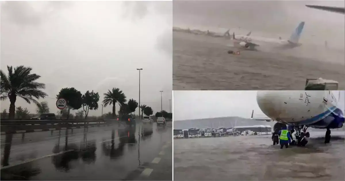 வெளுத்துவாங்கும் மழை.. நீச்சலடிக்கும் விமானங்கள்.. அரபு நாட்டில் என்ன நிலை ? 