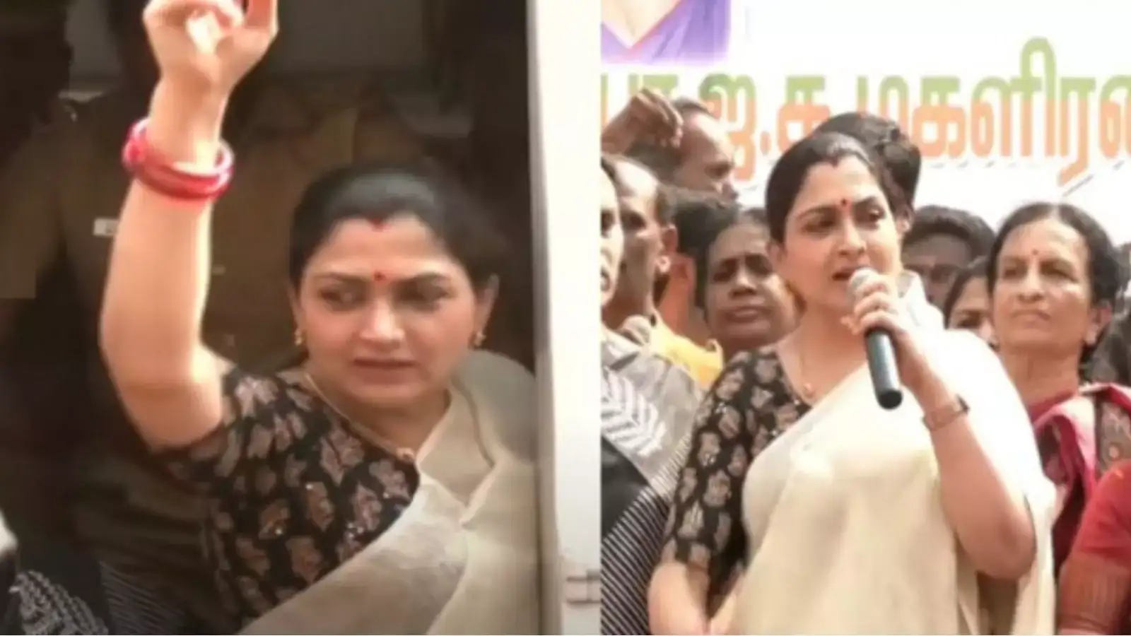 பள்ளி செல்லும் குழந்தைகள் பத்திரமாக வீட்டிற்கு வருவார்களா? பாஜக மகளிர் அணி போராட்டத்தில் கொதித்த குஷ்பு! 