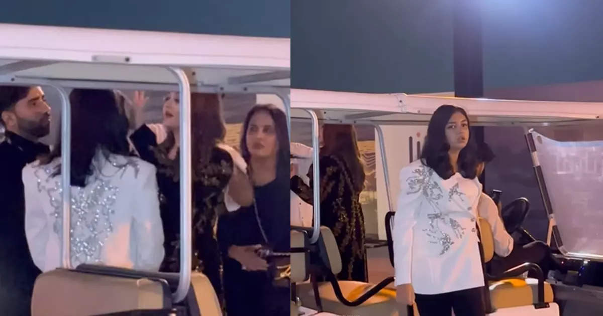 Aishwarya was seen standing behind the buggy fixing Aaradhya's makeup and hair, this video was captured in Dubai.