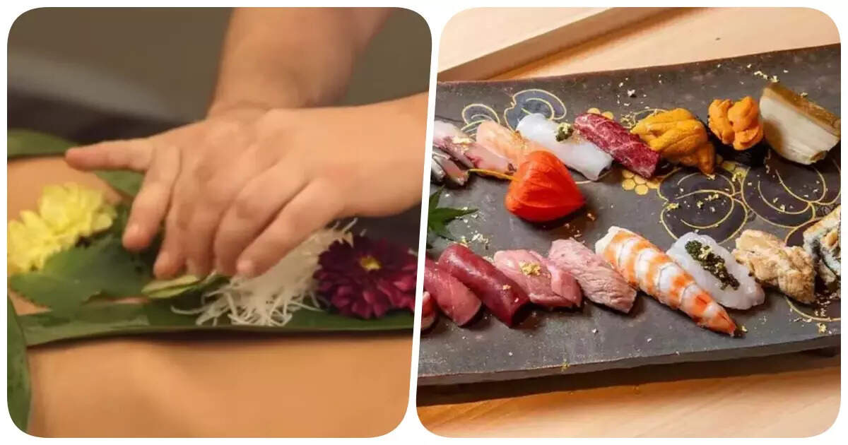 Nyotaimori Experience,धंधा चपकाने के लिए ये कैसा प्रयोग, लड़की के शरीर को ही बना दिया थाली - nyotaimori is japanese tradition of serving food on nude body - Navbharat Times