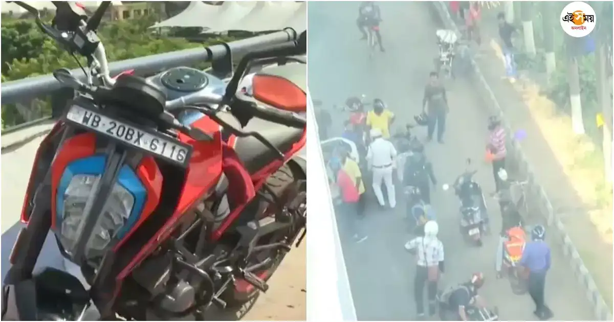 Maa Flyover Accident,গার্ডওয়ালে ধাক্কা দিয়ে মা উড়ালপুল থেকে ছিটকে ৫০ ফুট নীচে বাইক আরোহী – major accident in maa flyover one man got injured