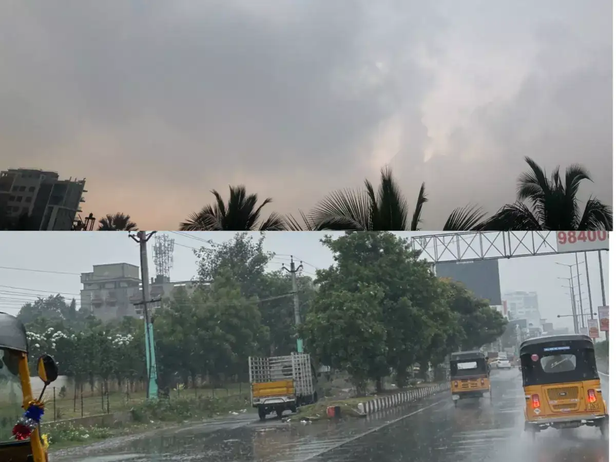 சென்னையை சூழ்ந்த இருள் மேகங்கள்! ஒரு பக்கம் மழை...ஒரு பக்கம் வெயில்- அடடே! 