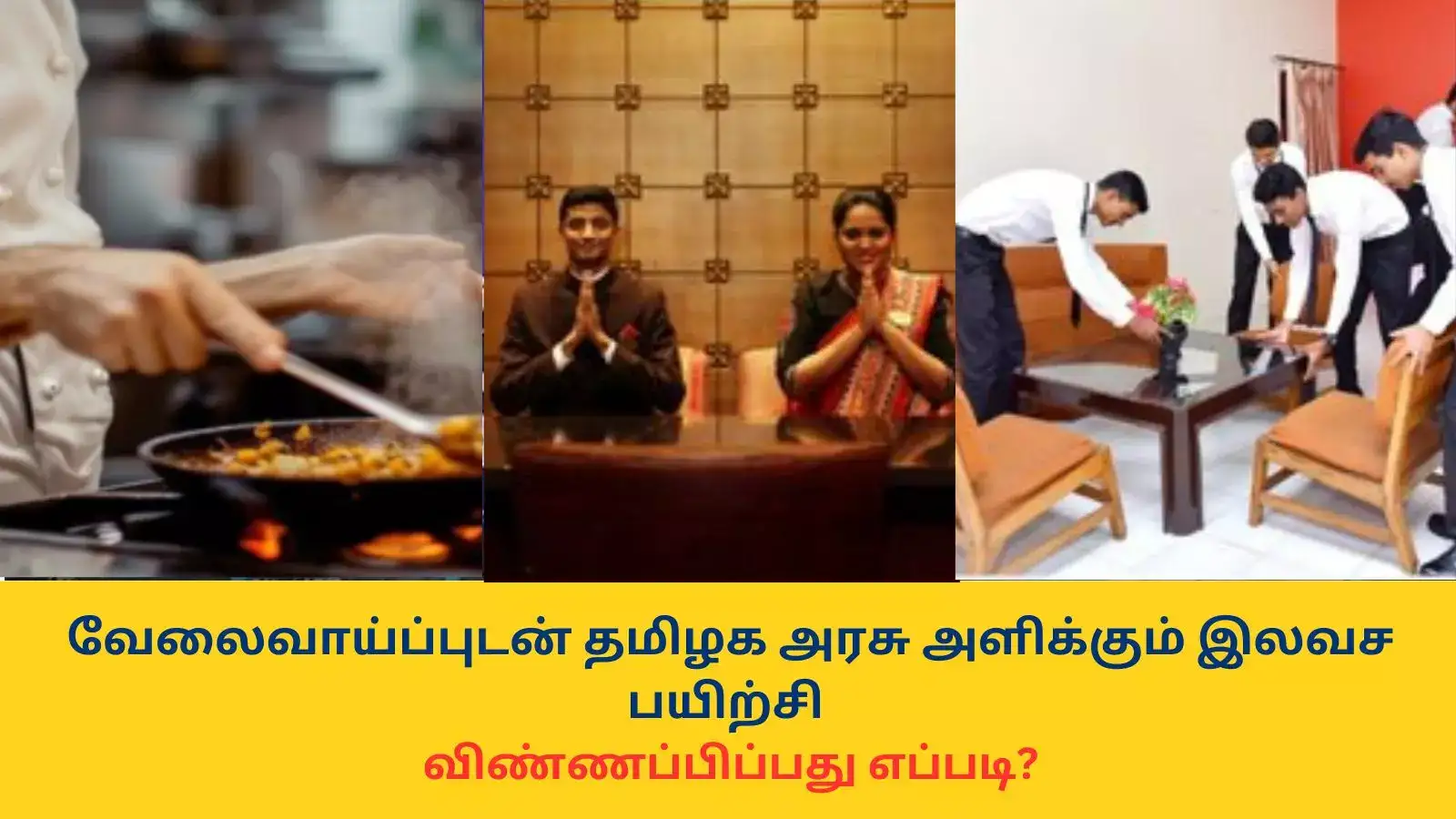 Job Training : சமையல் கலைஞர், வரவேற்பாளர் உள்ளிட்ட பணிக்கு இலவச பயிற்சி உடன் வேலைவாய்ப்பு ஏற்படுத்தி தரும் தமிழக அரசு - விண்ணப்பிக்க லிங்க் இதோ 