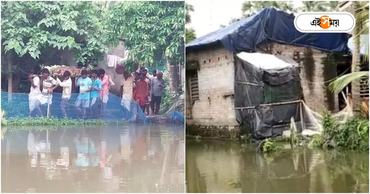 Water Logging : রাস্তার দুর্দশা, মায়ের দেহ কাঁধে নিয়ে কোমর সমান জল পেরোল ছেলে – purba medinipur mahishadal man done his mother last journey in water logging situation