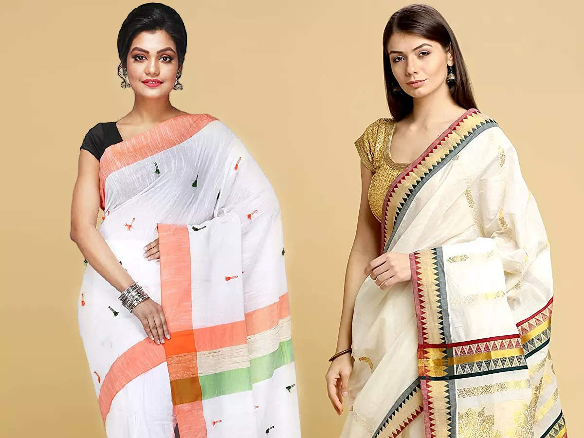 Republic Day Multicolor woven linen saree with blouse - Samvegi Creation -  4268901