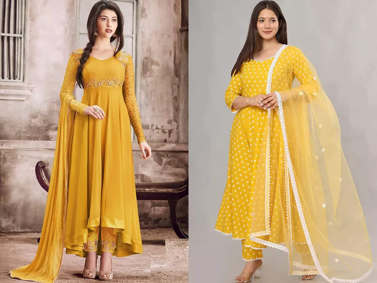 Fashionable And Fancy Cotton Yellow Plain Long Frock Suit For Ladies Party  Wear Age Group 1028 at Best Price in Kolkata  M F Garments