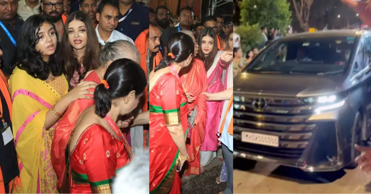 Aishwarya Rai Visits Ganpati Pandal with Daughter Aaradhya and Mother Vrinda Rai