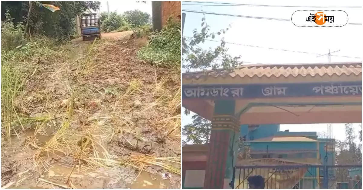 Bankura News Today : রাস্তা না কি নর্দমা? বেহলা সড়কেই গ্রামবাসীদের প্রতিবাদী ‘ধান চাষ’ – bankura taldangra villagers protest against bad condition of road